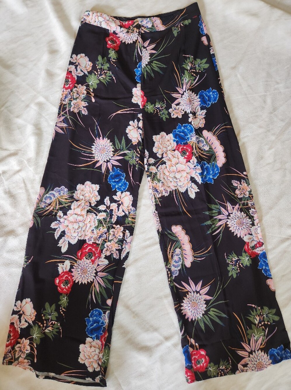 L'Atiste Floral Wide Leg Pants Black Multicolor High Rise Size L